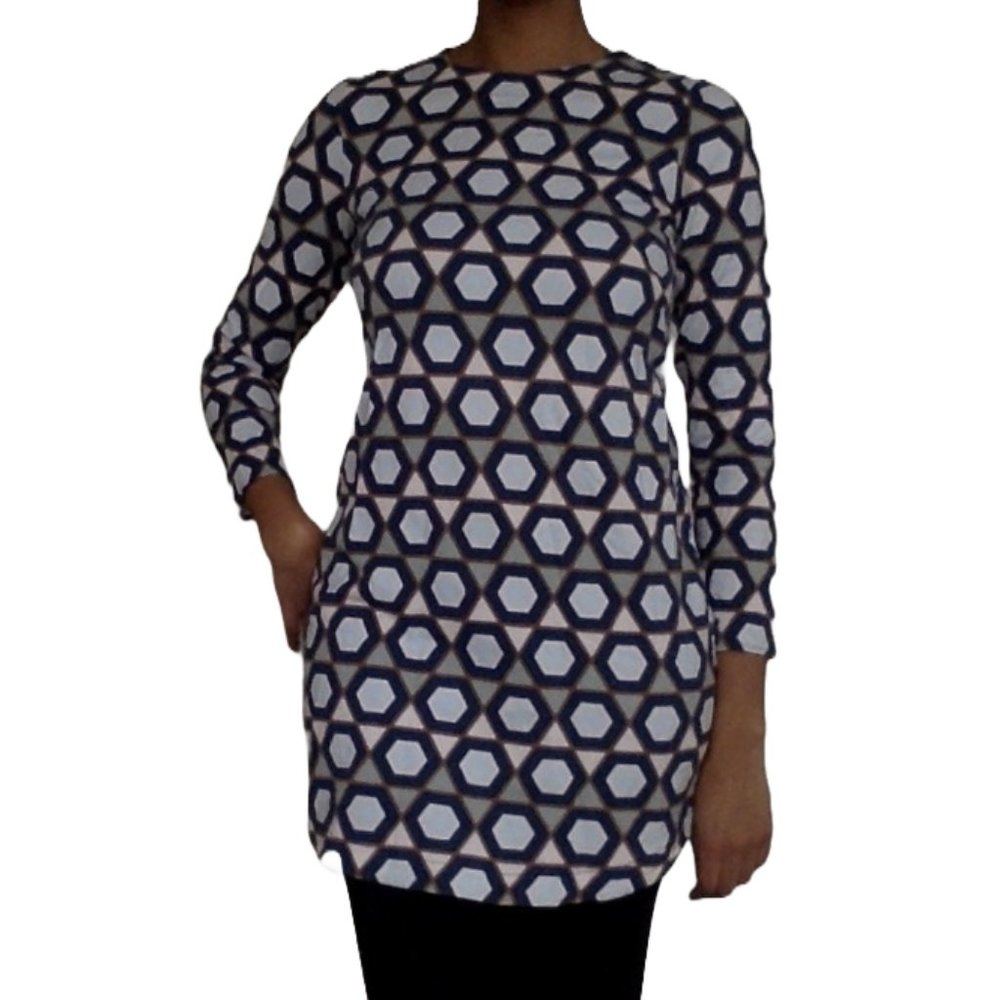 H&M Blue/White Hexagonal Patterned Tunic Dress